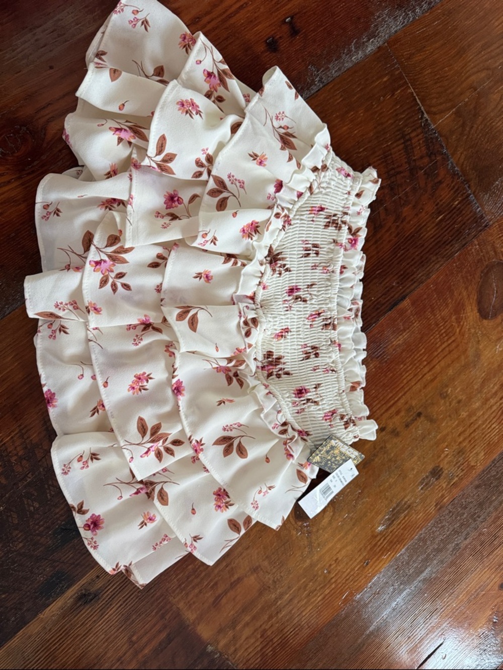 Ruffled Floral Mini Skirt in Cream and Pink